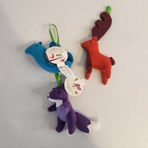 Starbucks Plush Felt Christmas Ornament Purple Fox Red Reindeer Blue Bird Set
